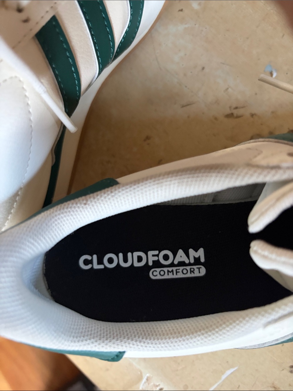 adidas Kids White Sneakers with Dark Green Stripes - Picture 6 of 6